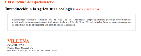  INTRODUCCIÓN A LA AGRICULTURA ECOLÓGICA --PLAZAS LIMITADAS-- (del 28.11.2022 al 02.12.2022)